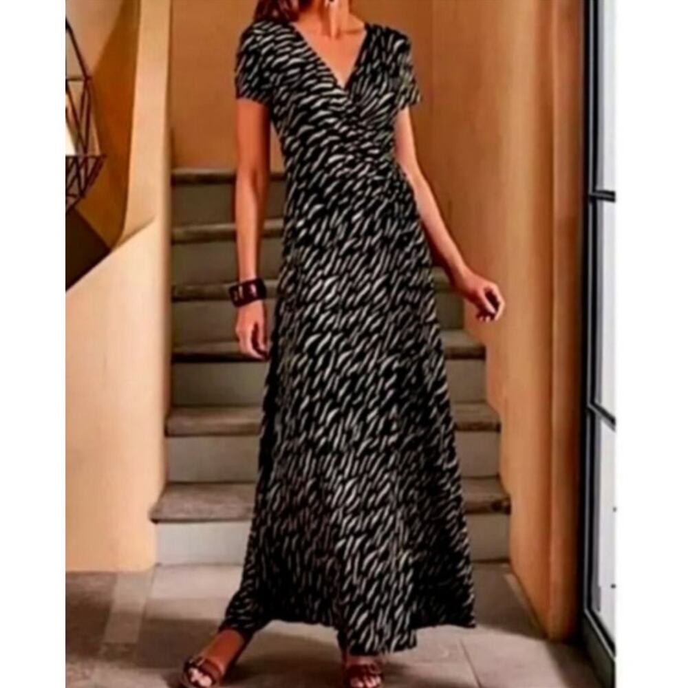 Soft Surroundings Tigris Animal Print Faux Wrap Maxi Dress Sz LP